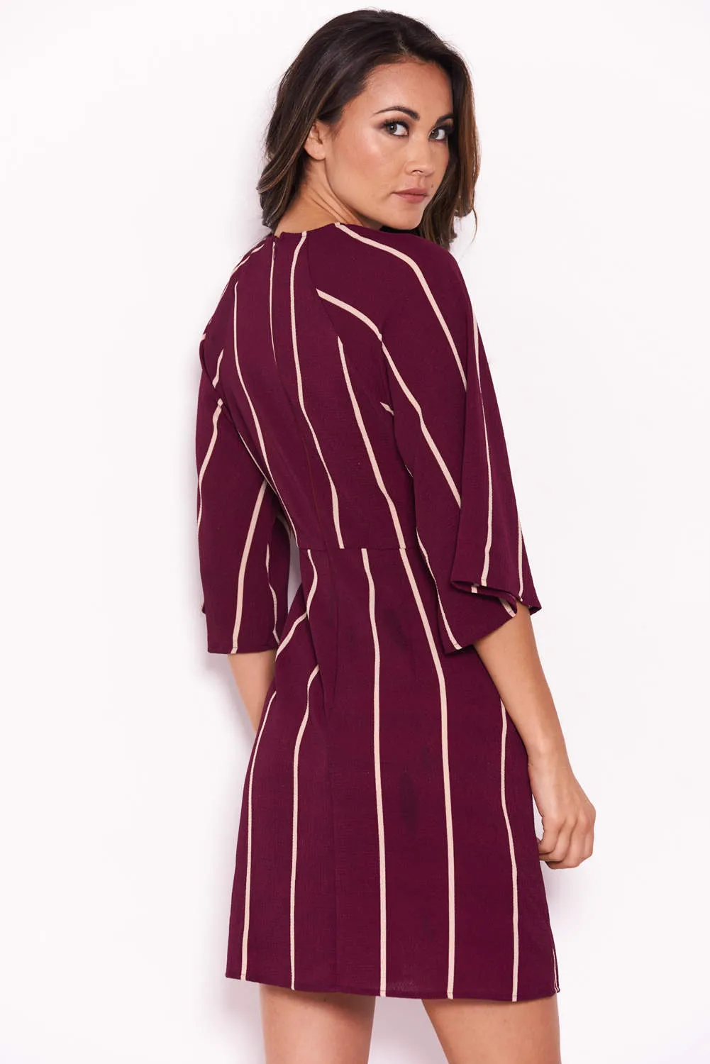 Plum Striped Tie Waist Mini Dress sold by AX Paris product image thumbnail 3
