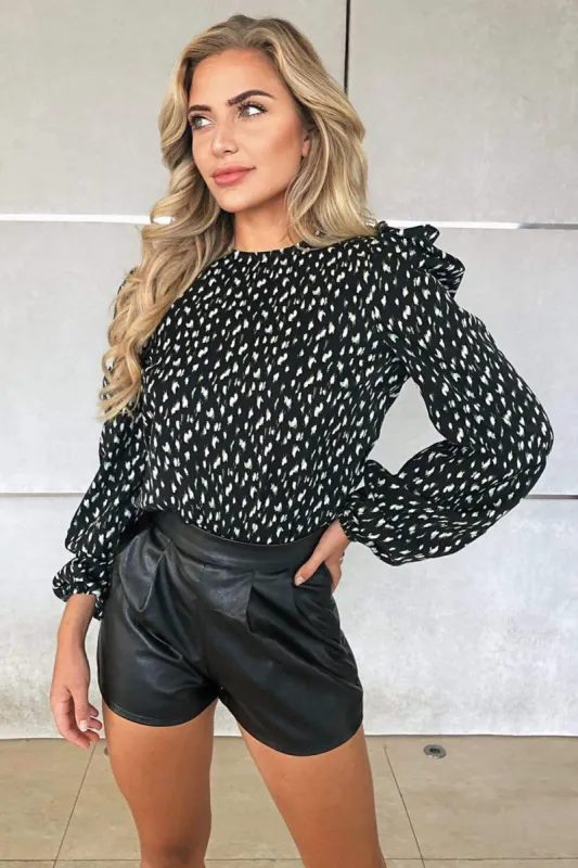 Black Floral Abstract Frill Top sold by AX Paris