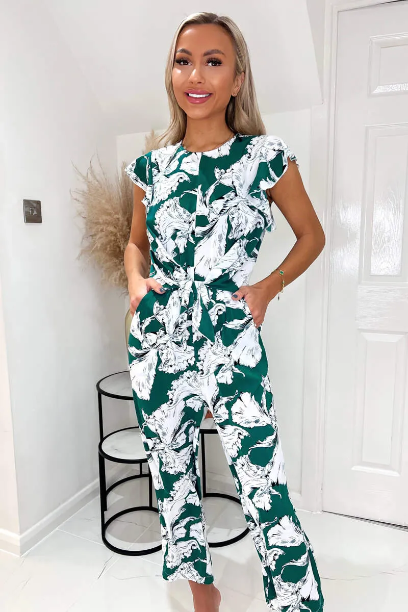 Green And White Floral Frill Sleeve Tie Waist Playsuit sold by AX Paris product image thumbnail 3