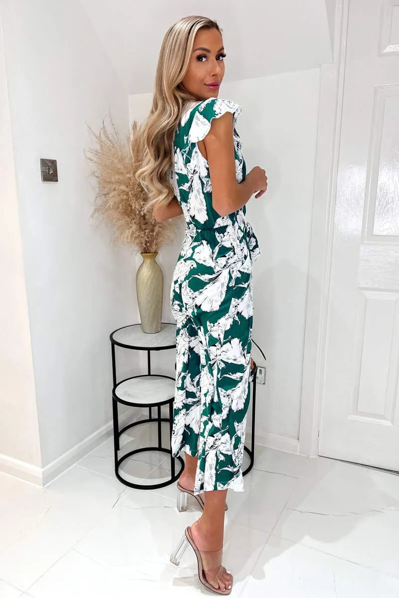 Green And White Floral Frill Sleeve Tie Waist Playsuit sold by AX Paris product image thumbnail 4