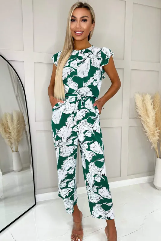 Green And White Floral Frill Sleeve Tie Waist Playsuit sold by AX Paris