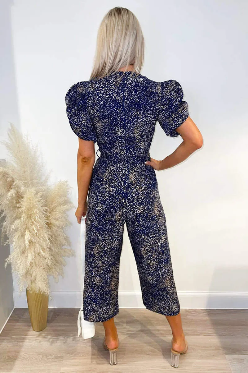 Navy Printed Puff Wrap Over Jumpsuit sold by AX Paris product image thumbnail 4