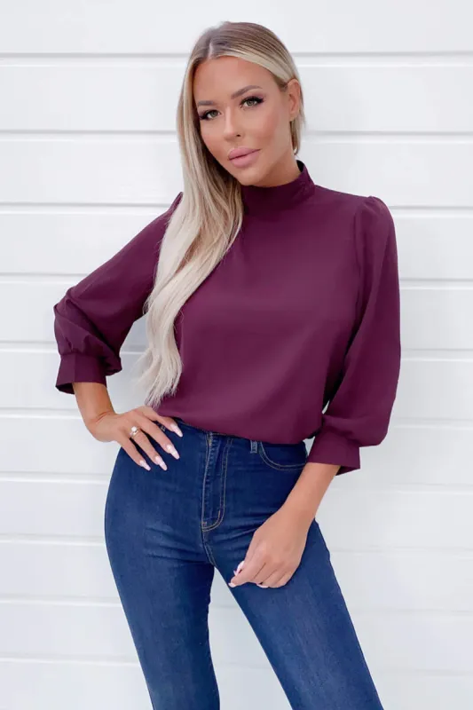 Plum Wide Sleeve Cuff Top sold by AX Paris