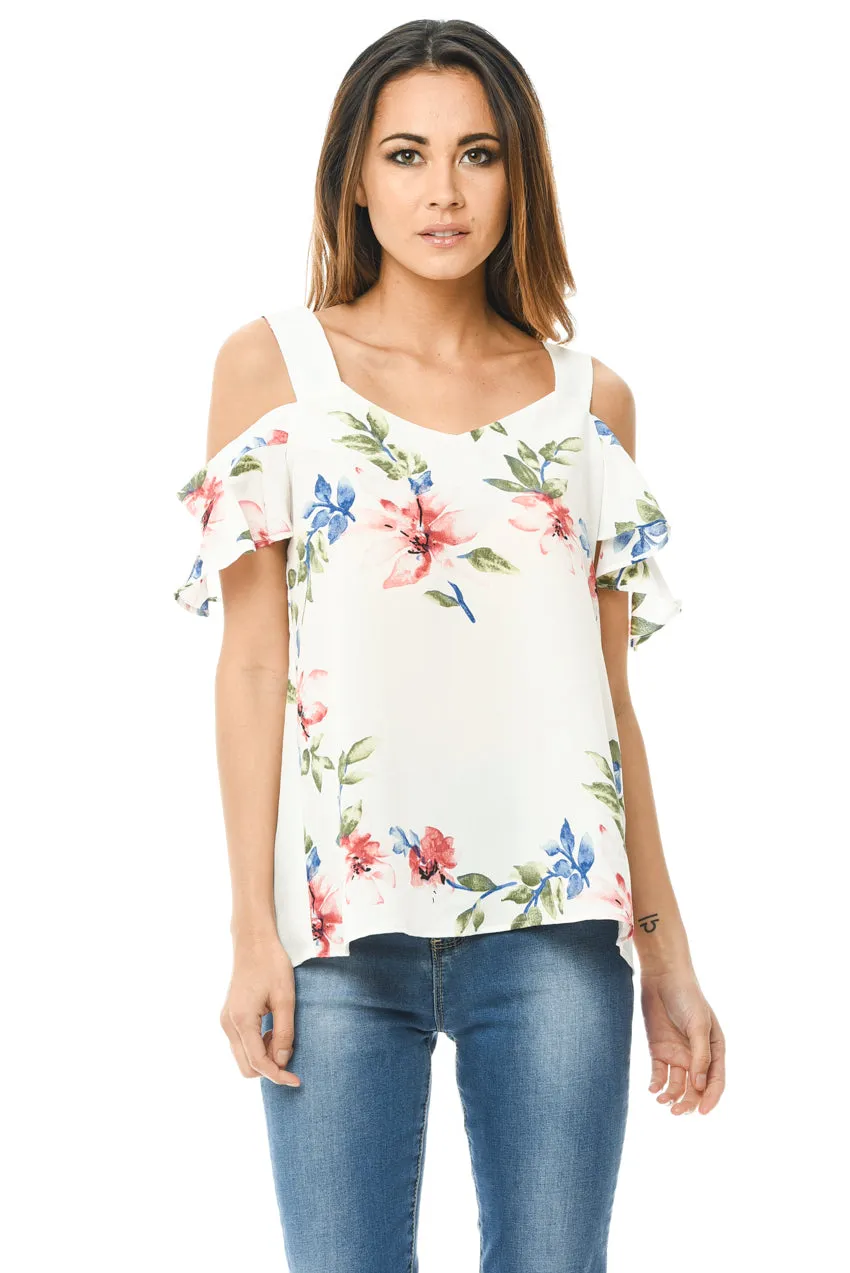 Cream Floral Thick Strap Top sold by AX Paris
