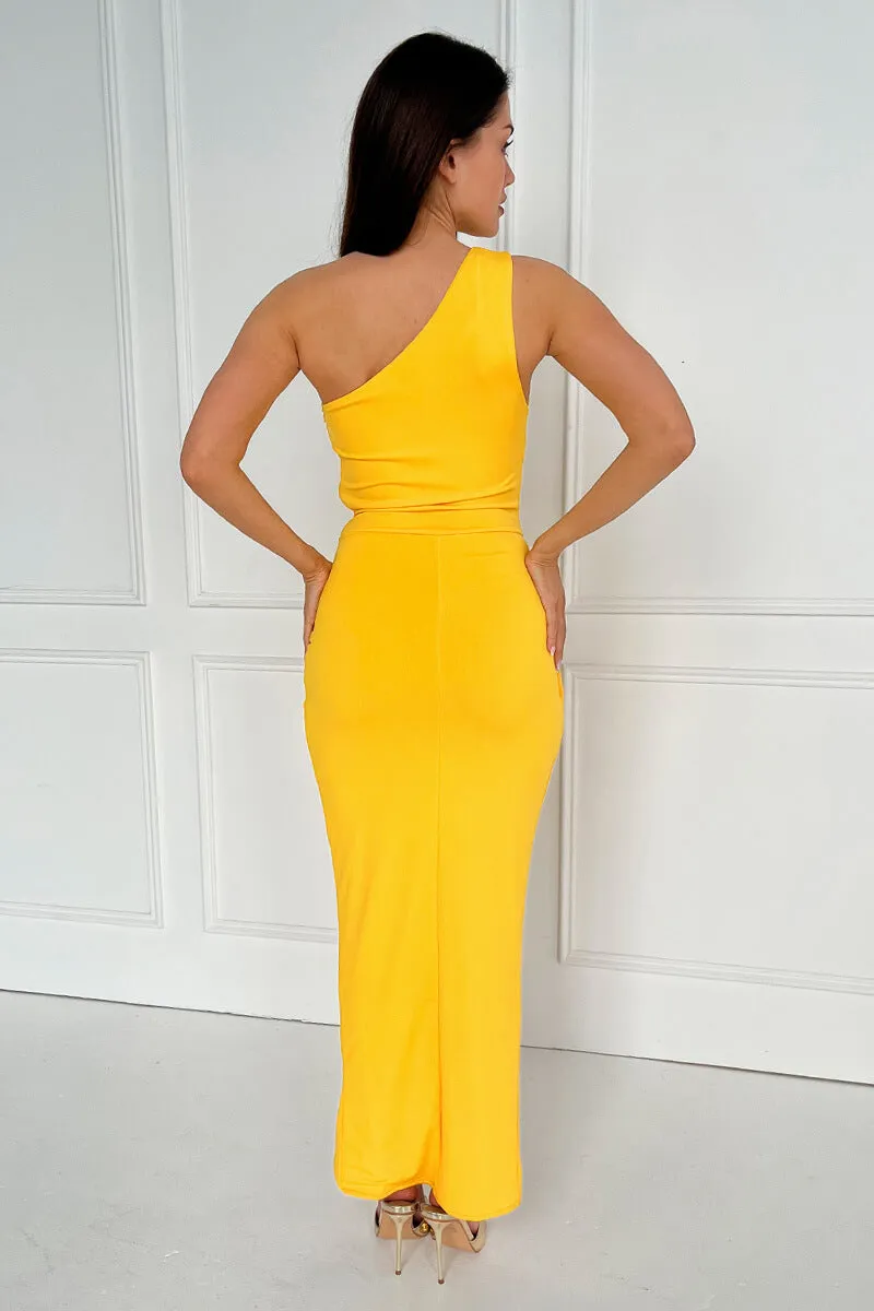 Yellow One Shoulder Wrap Draped Midi Dress sold by AX Paris product image thumbnail 4