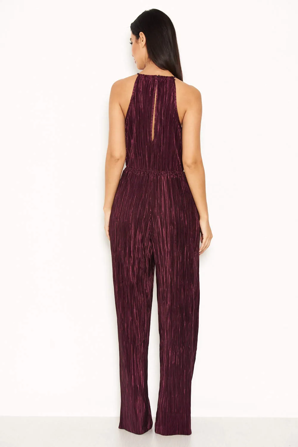 Plum Pleated High Neck Jumpsuit sold by AX Paris product image thumbnail 3