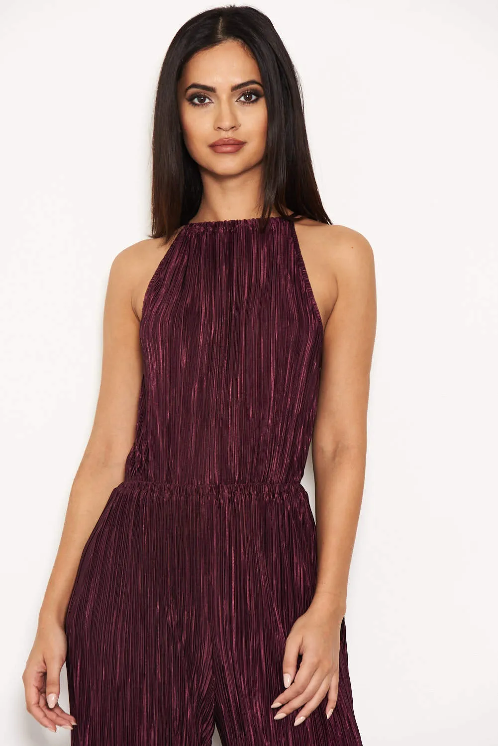 Plum Pleated High Neck Jumpsuit sold by AX Paris product image thumbnail 4