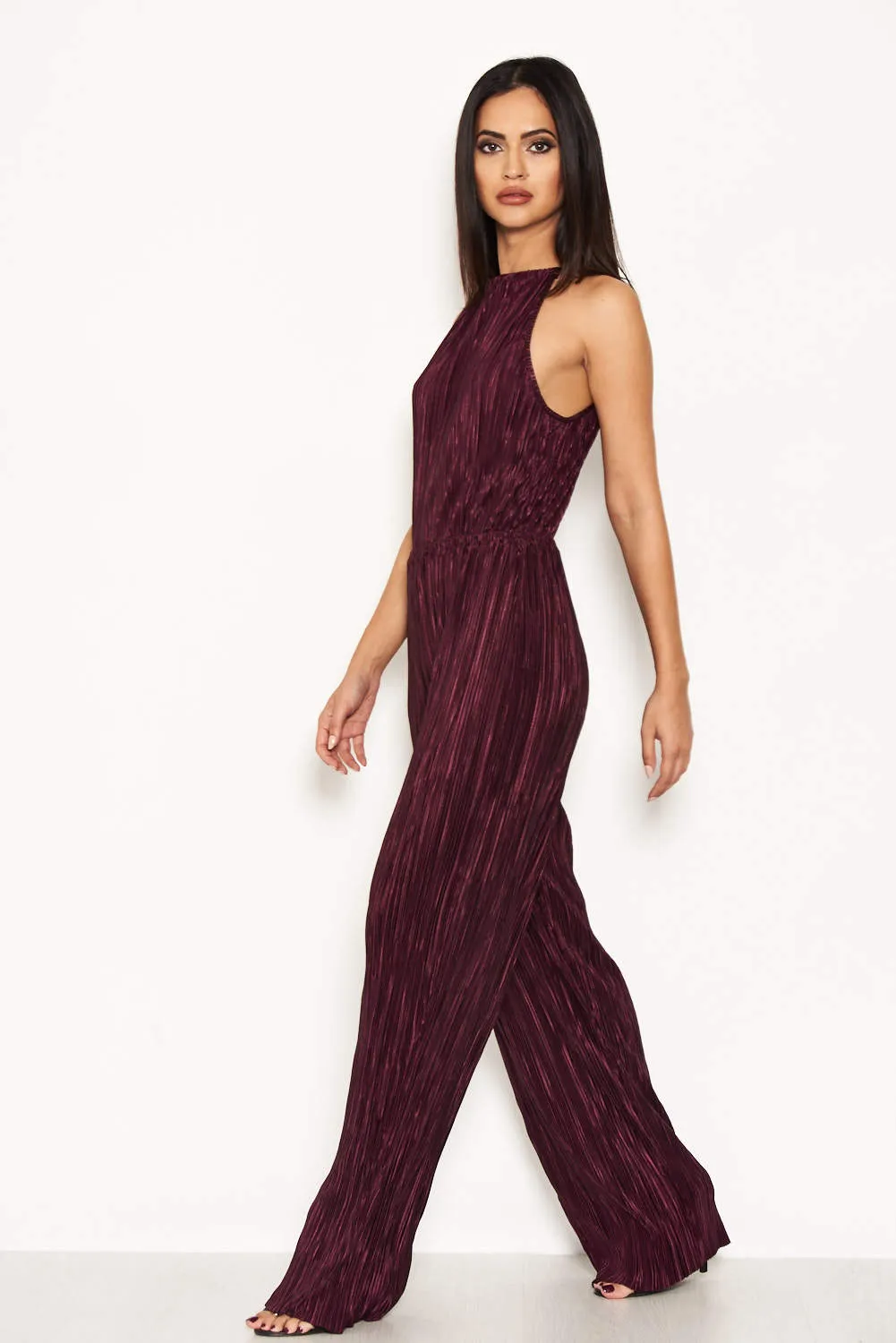 Plum Pleated High Neck Jumpsuit sold by AX Paris product image thumbnail 2