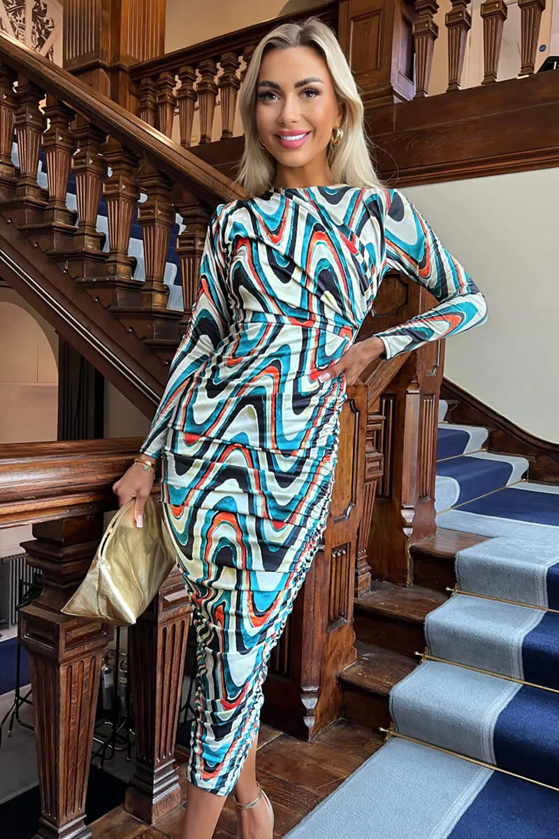 Multi Wave Print Bodycon Midi Dress sold by AX Paris product image thumbnail 3