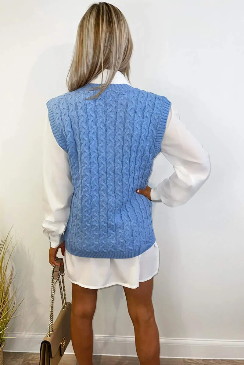 Blue Cable Knit Tank Top sold by AX Paris product image thumbnail 4