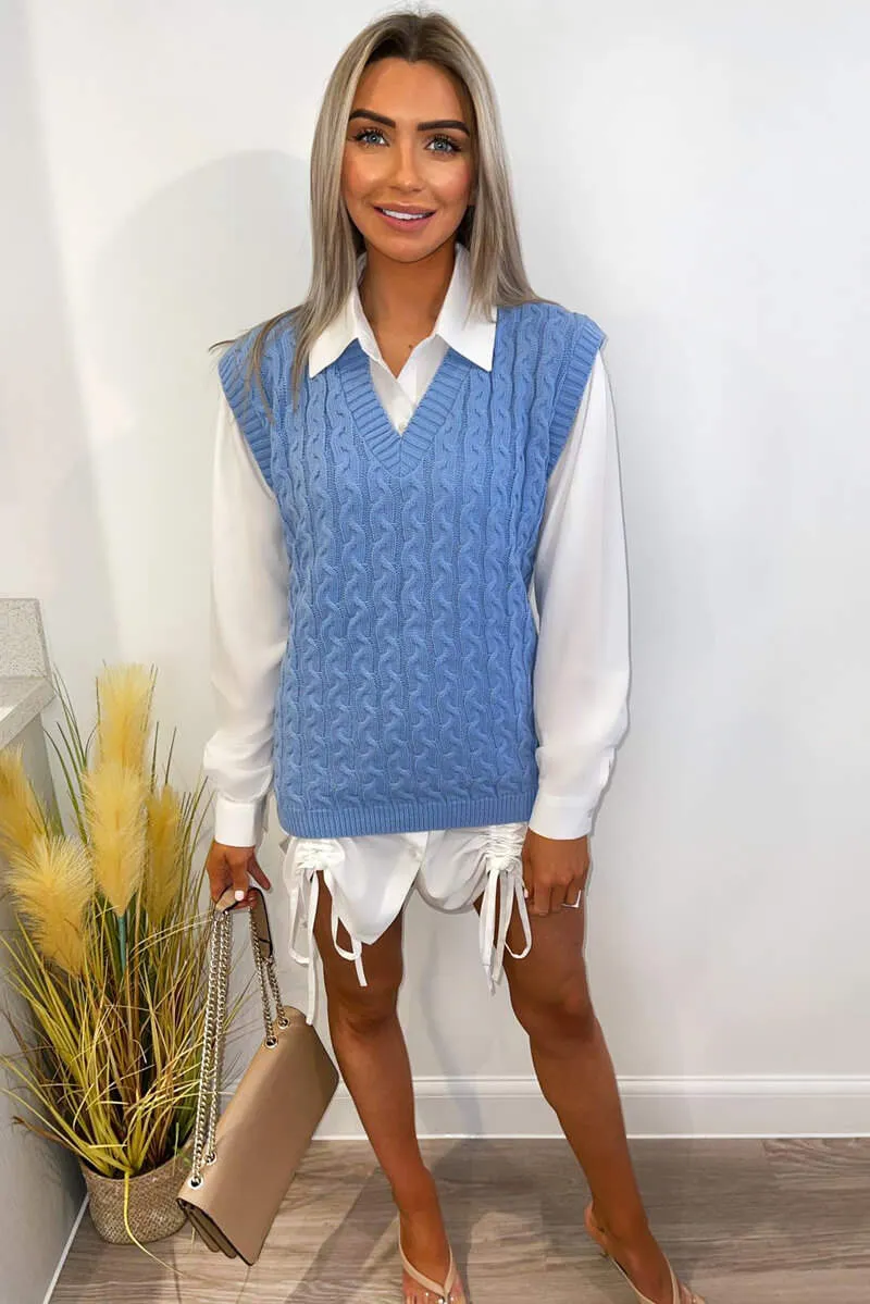 Blue Cable Knit Tank Top sold by AX Paris product image thumbnail 2