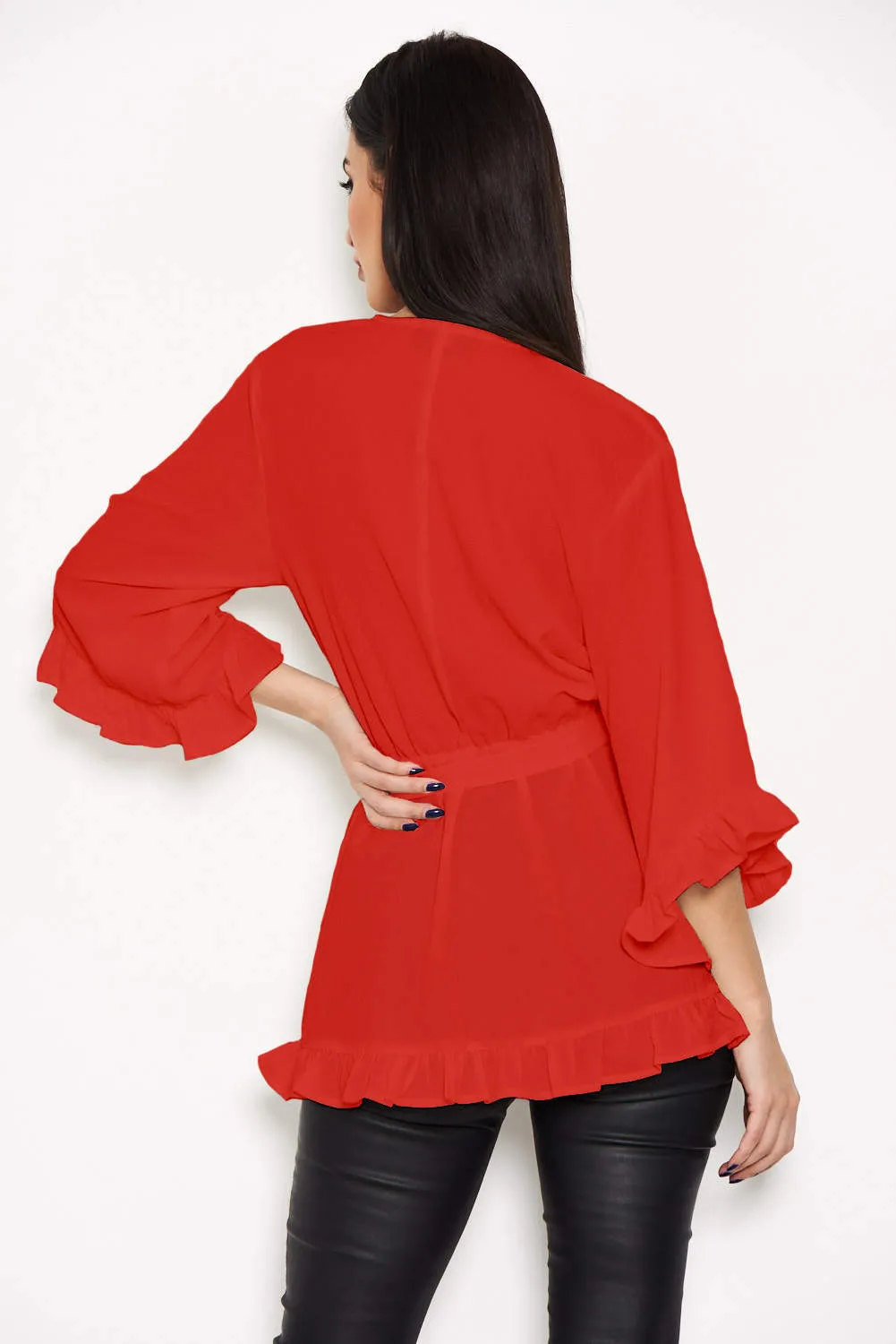 Red Wrap Frill Top sold by AX Paris product image thumbnail 3