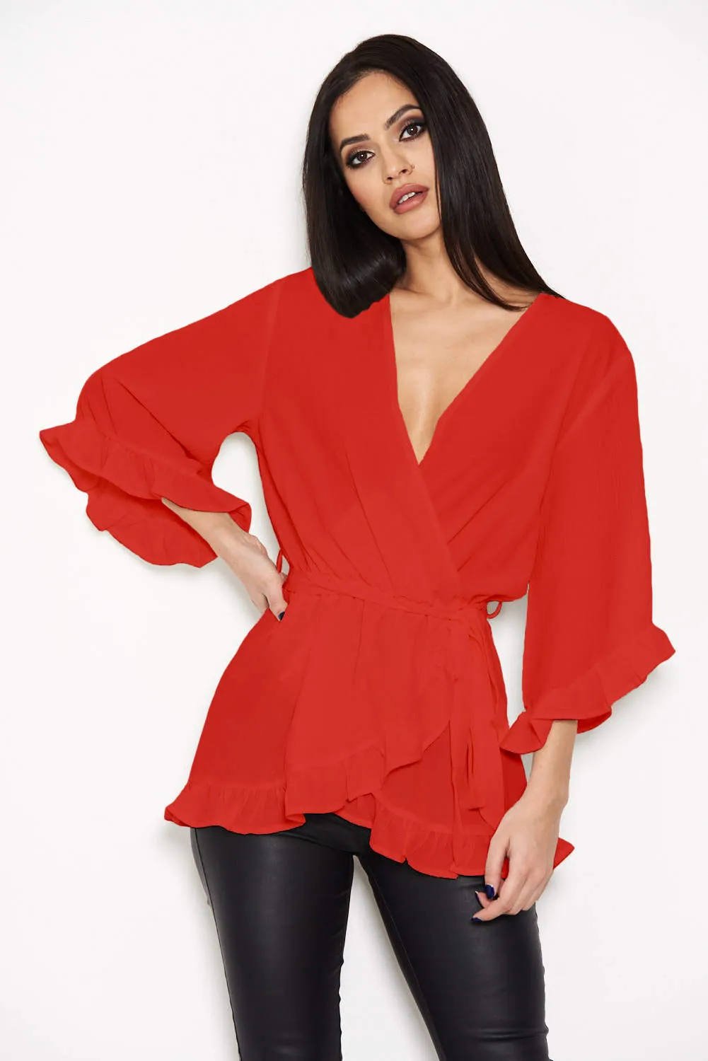 Red Wrap Frill Top sold by AX Paris product image thumbnail 2