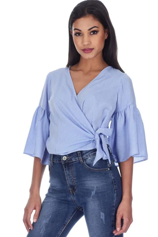 Blue Striped Crop Shirt Top sold by AX Paris