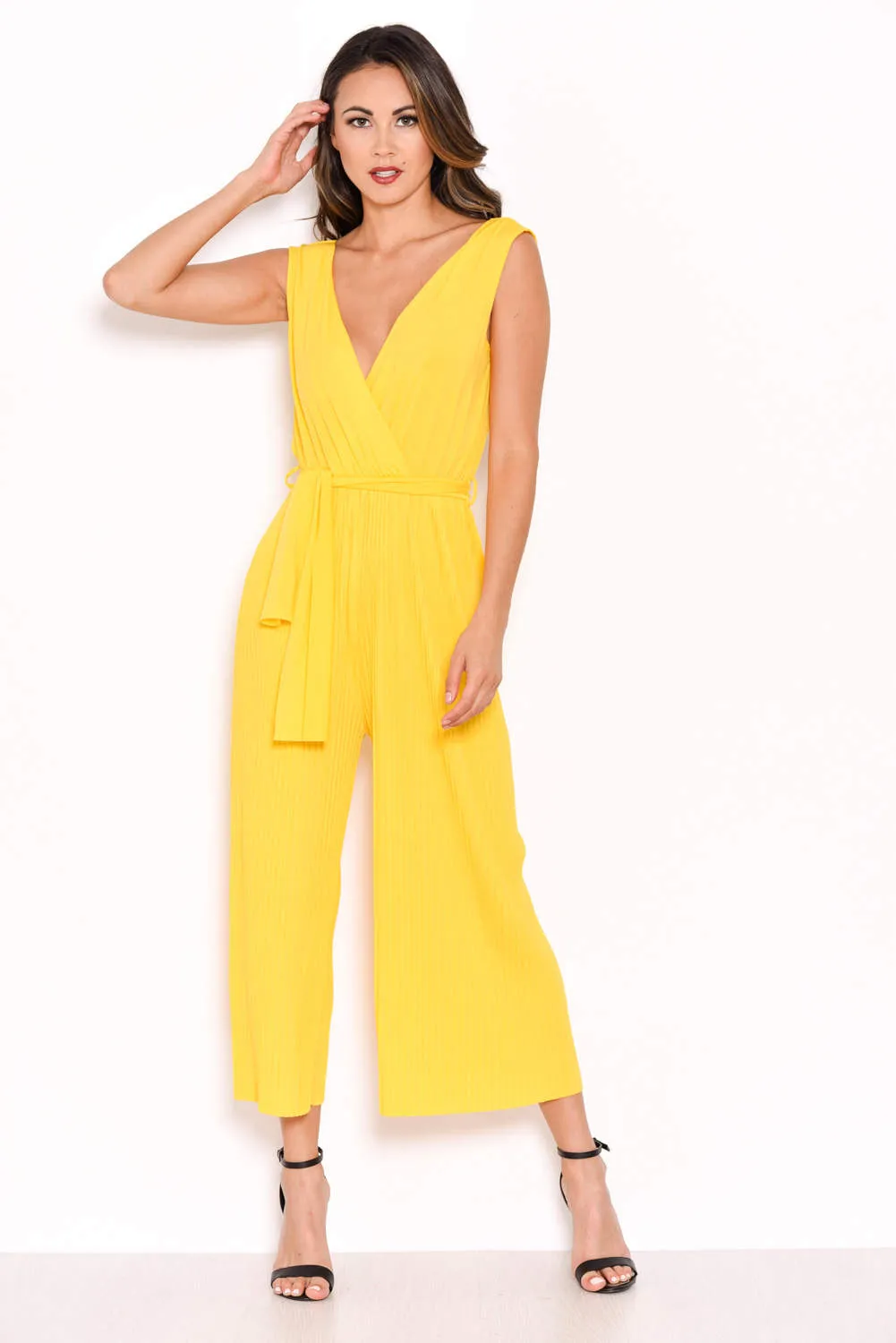 Yellow Culotte Pleated Tie-Waist Jumpsuit sold by AX Paris product image thumbnail 4