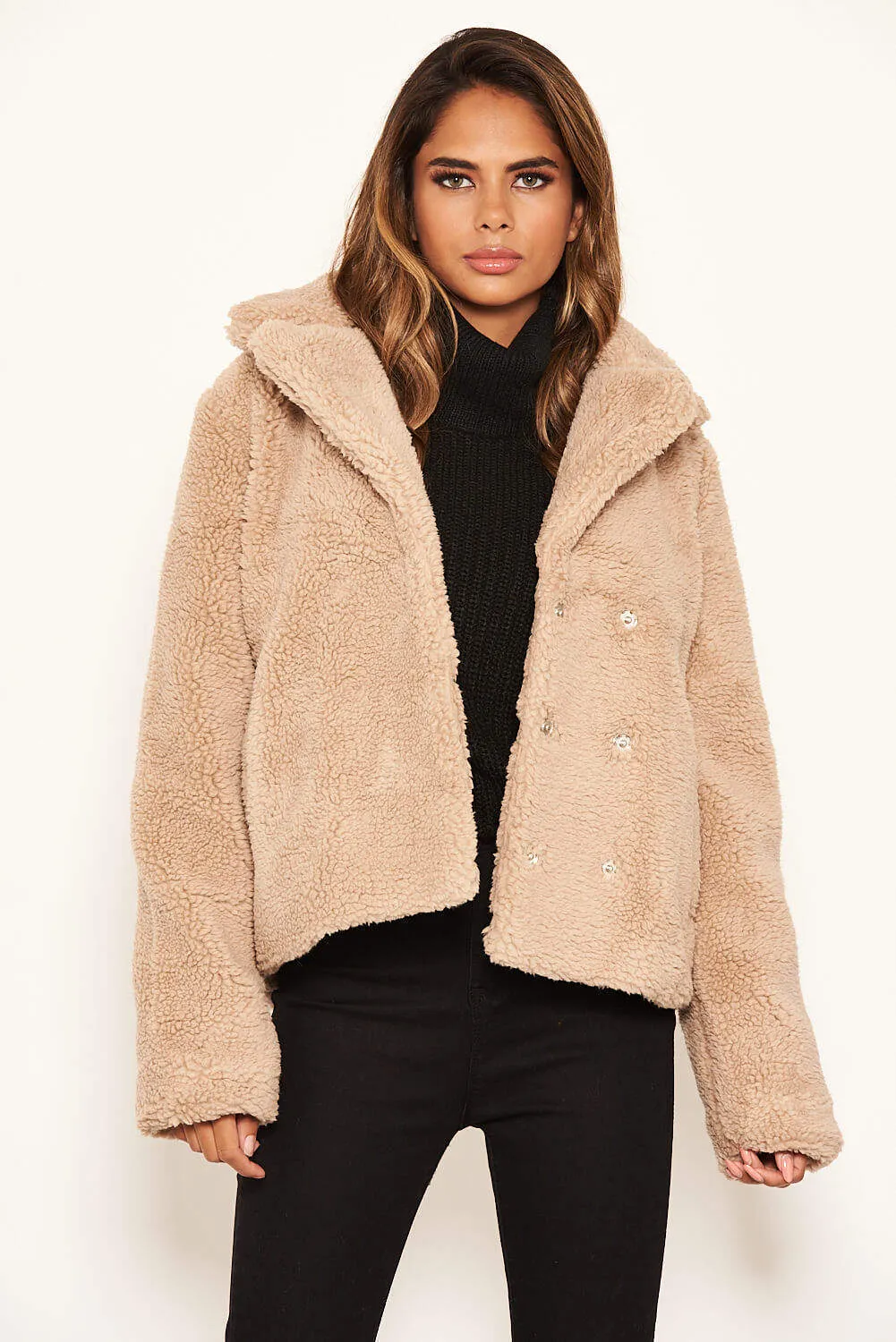 Oatmeal Teddy Faux Fur Short Coat sold by AX Paris product image thumbnail 5