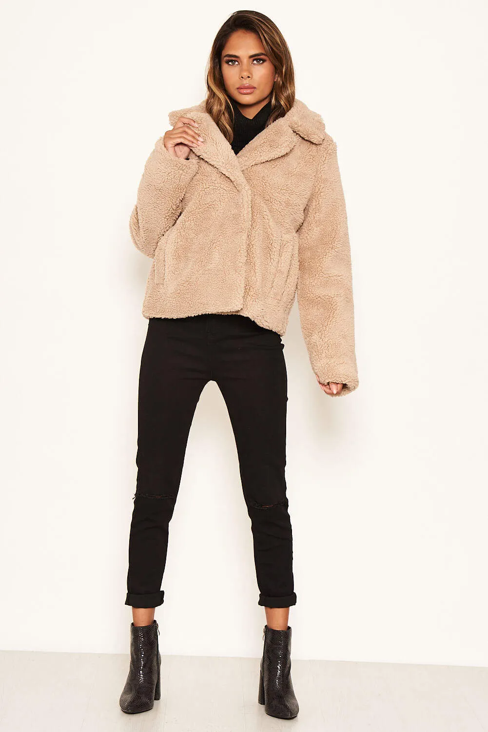 Oatmeal Teddy Faux Fur Short Coat sold by AX Paris product image thumbnail 2