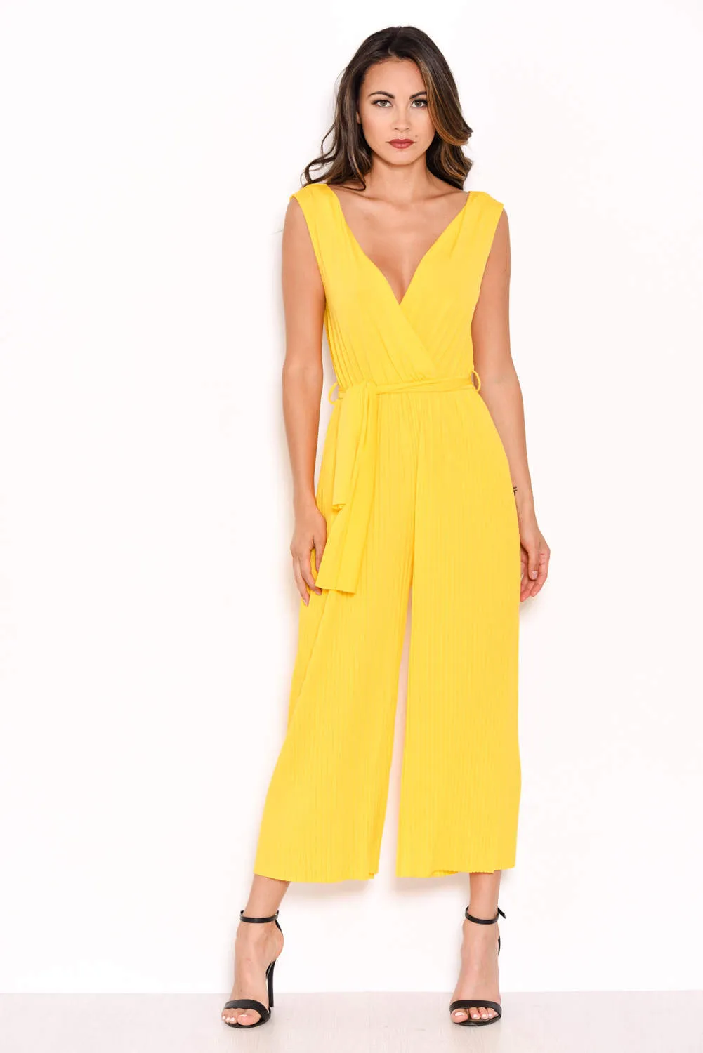 Yellow Culotte Pleated Tie-Waist Jumpsuit sold by AX Paris product image thumbnail 5