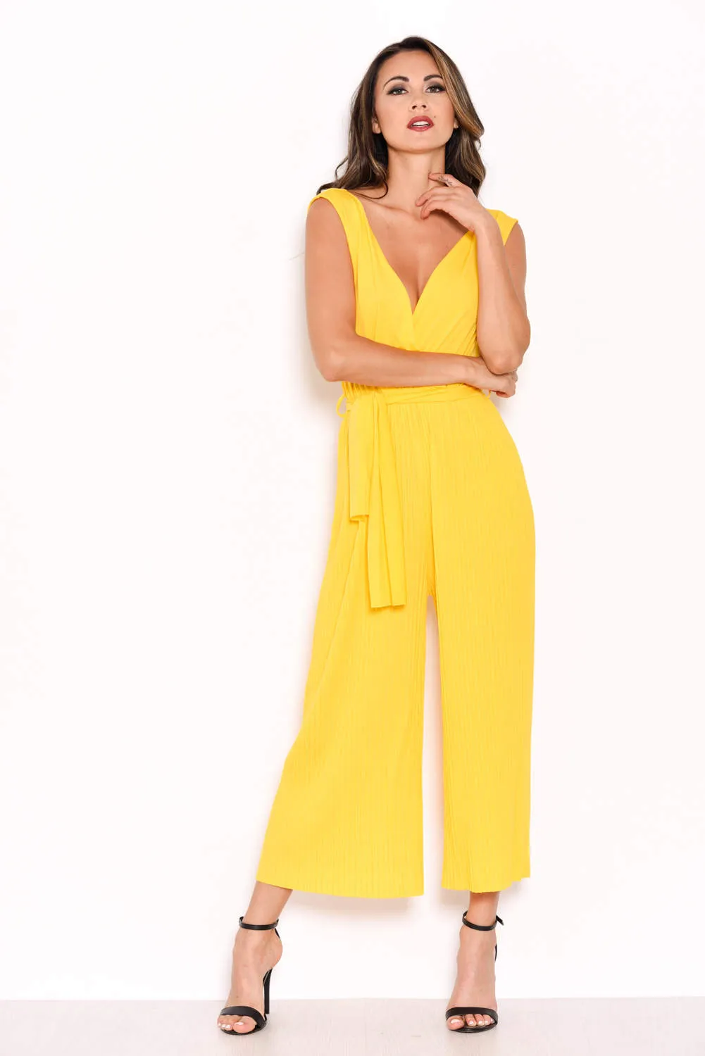 Yellow Culotte Pleated Tie-Waist Jumpsuit sold by AX Paris product image thumbnail 2