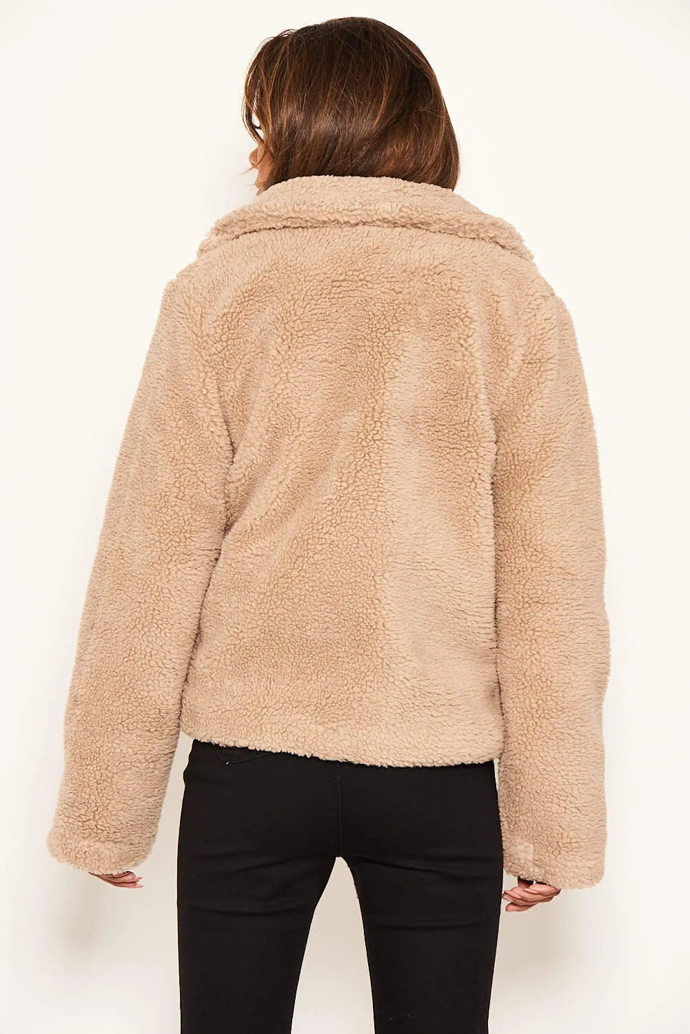 Oatmeal Teddy Faux Fur Short Coat sold by AX Paris product image thumbnail 3