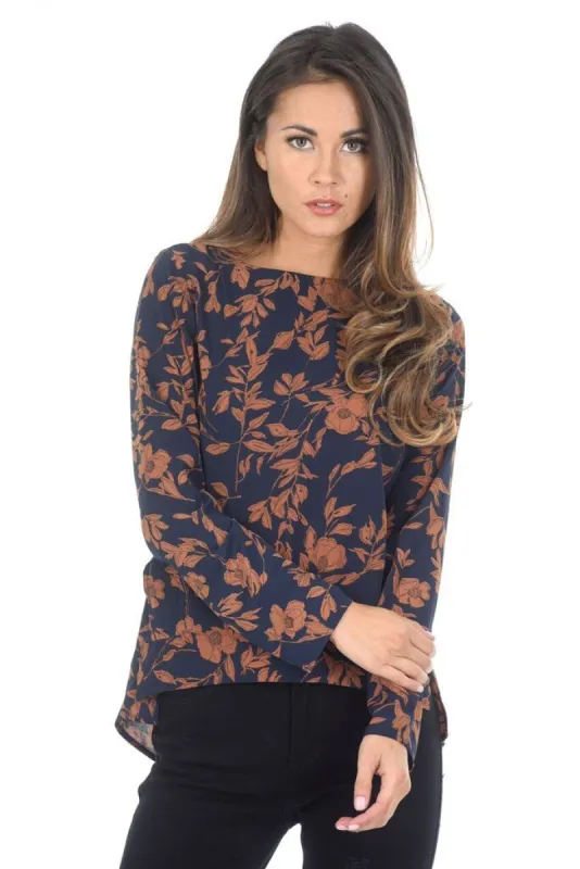 Navy Floral Frill Top sold by AX Paris