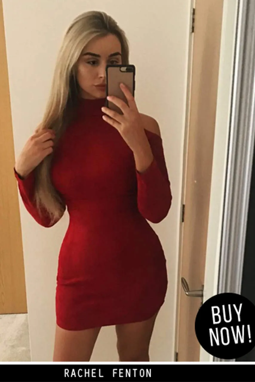 Red Faux Suede High Neck Cold Shoulder Mini Dress sold by AX Paris