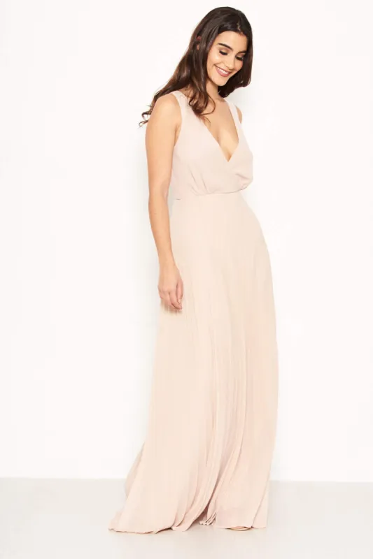 Nude Pleated Maxi Dress With Lace Straps sold by AX Paris