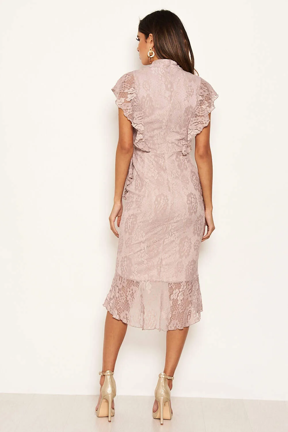 Mushroom Lace Fish Tail Frill Sleeve Midi Dress sold by AX Paris product image thumbnail 5
