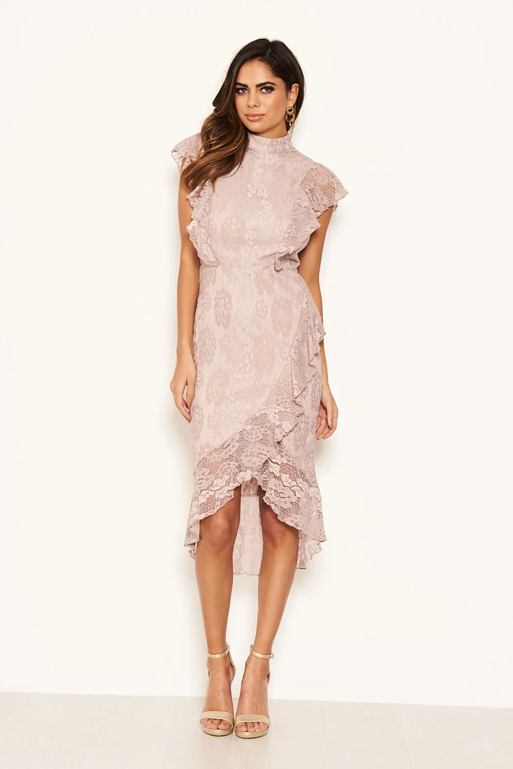 Mushroom Lace Fish Tail Frill Sleeve Midi Dress sold by AX Paris product image thumbnail 2