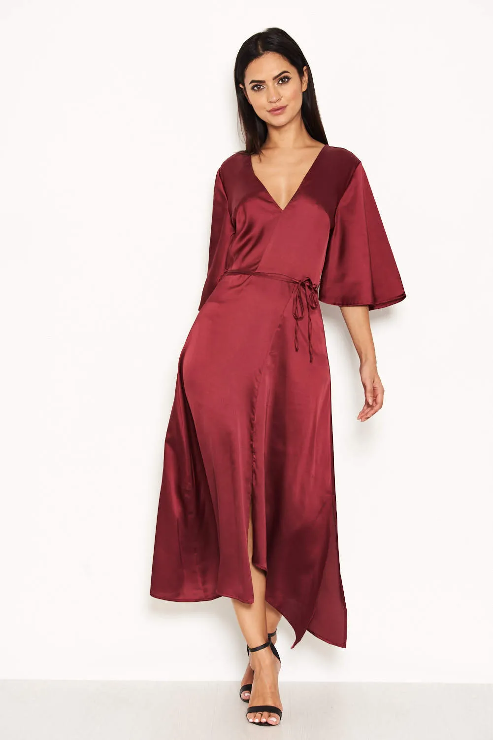 Plum Midi Dress With Ruffle Sleeves And Tie Waist sold by AX Paris product image thumbnail 2