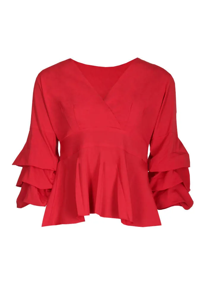 Red Wrap Ruffle Sleeve Top sold by AX Paris product image thumbnail 4