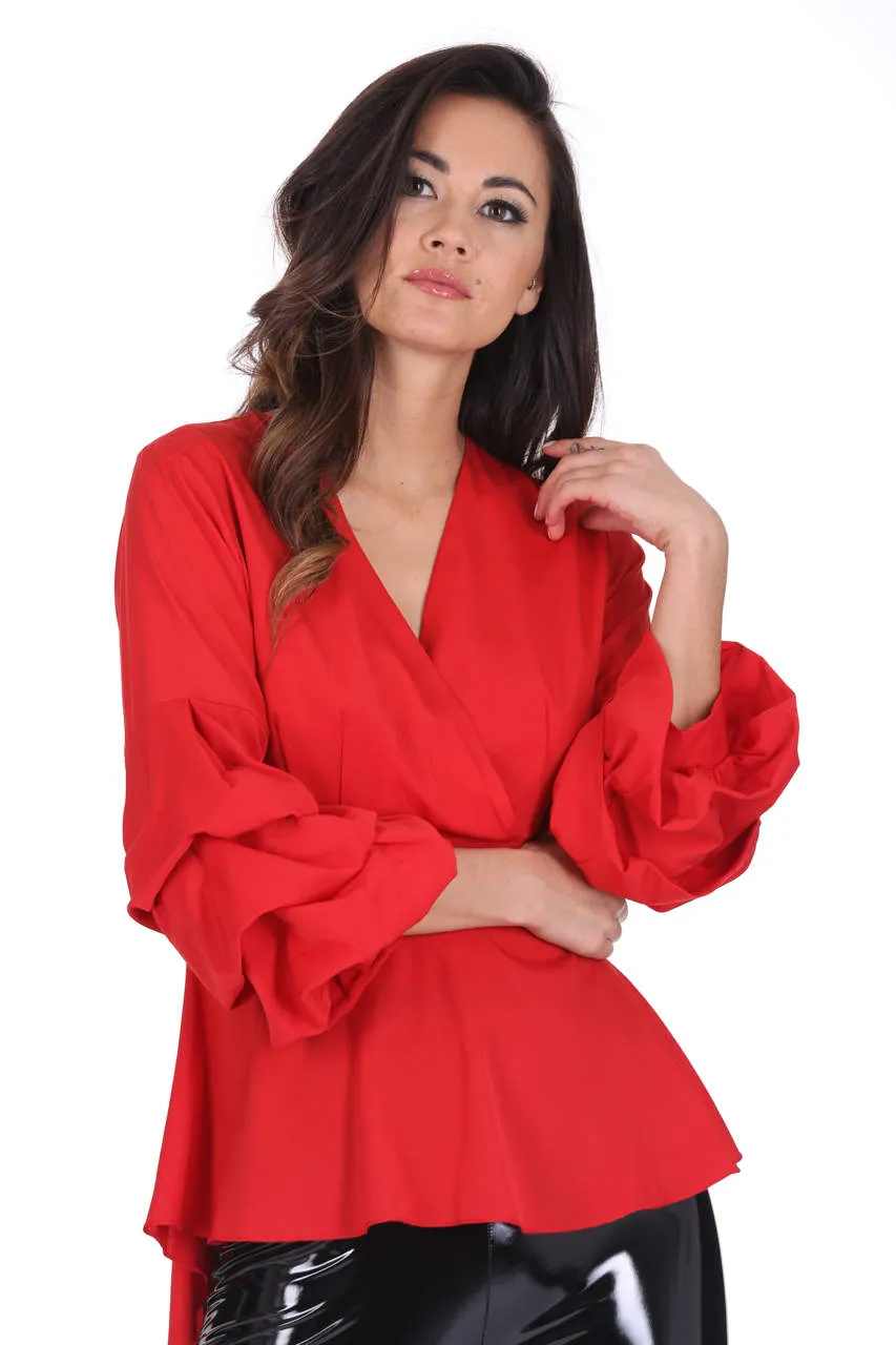 Red Wrap Ruffle Sleeve Top sold by AX Paris