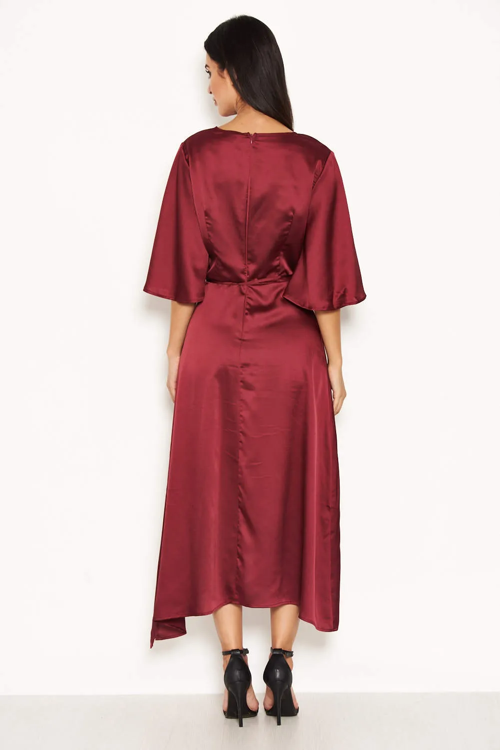 Plum Midi Dress With Ruffle Sleeves And Tie Waist sold by AX Paris product image thumbnail 3