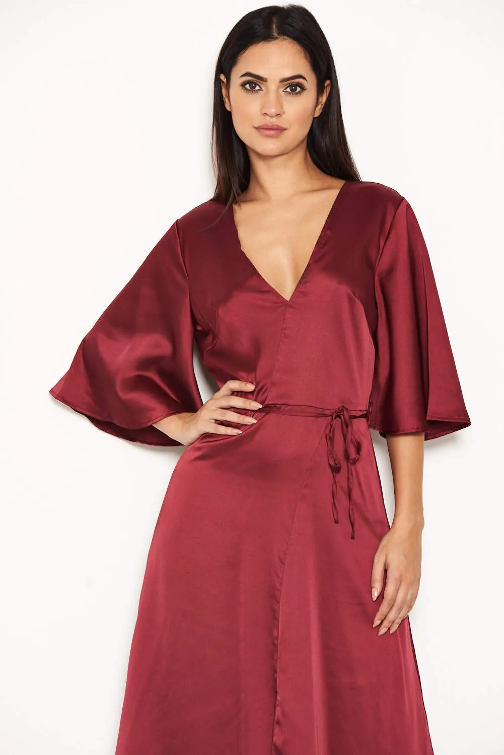 Plum Midi Dress With Ruffle Sleeves And Tie Waist sold by AX Paris product image thumbnail 4