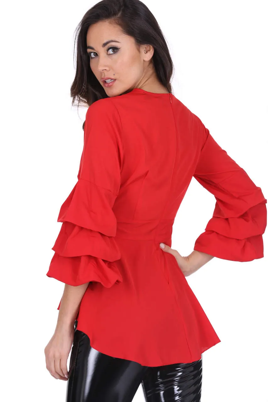 Red Wrap Ruffle Sleeve Top sold by AX Paris product image thumbnail 3