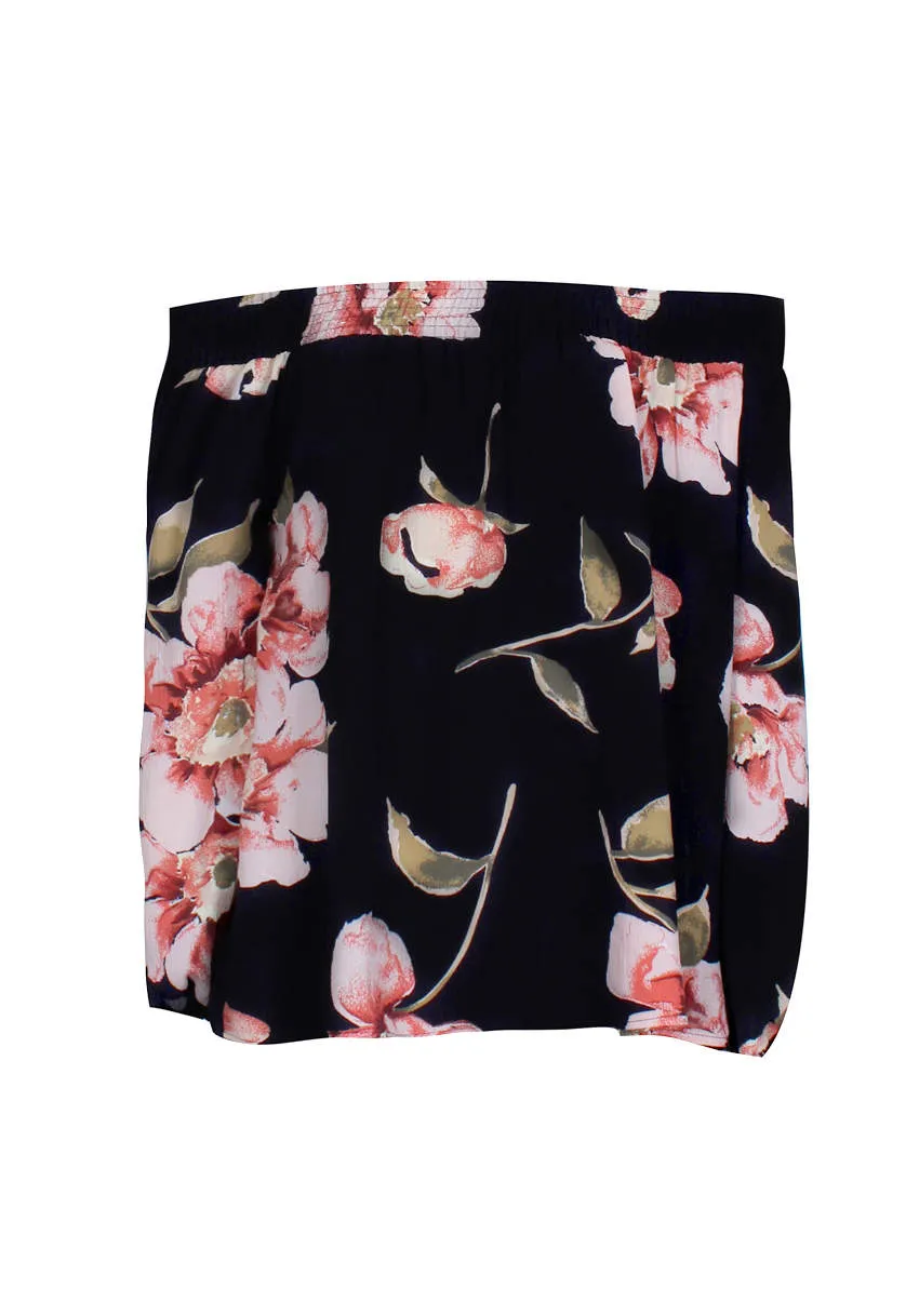 Black Off The Shoulder Floral Top With Elastic Shoulder Detail sold by AX Paris product image thumbnail 4