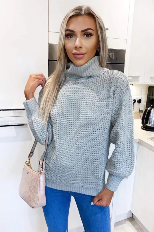 Sage Waffle Stitch Roll Neck Jumper sold by AX Paris