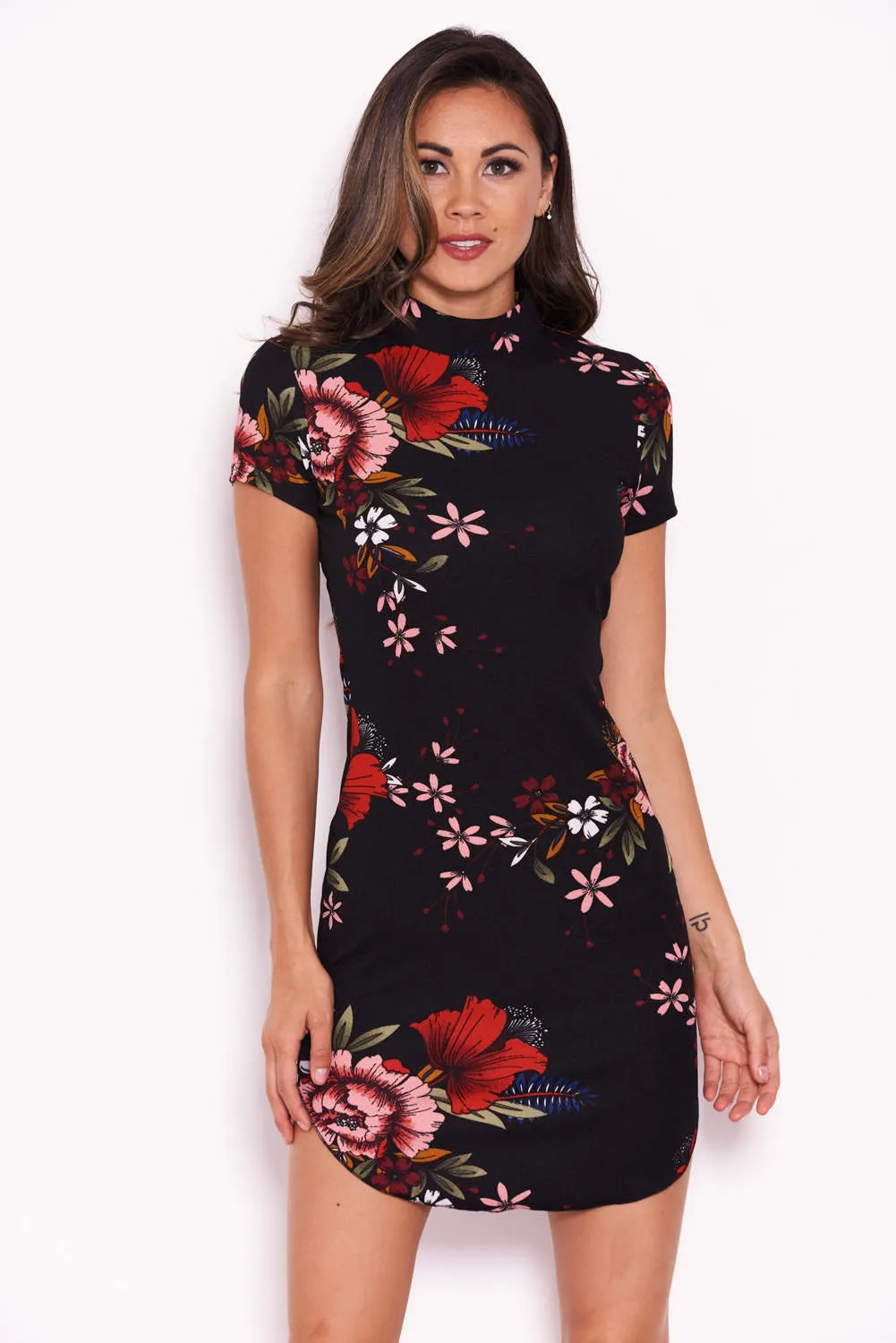 Black Floral Mini Dress With High Neck sold by AX Paris product image thumbnail 4