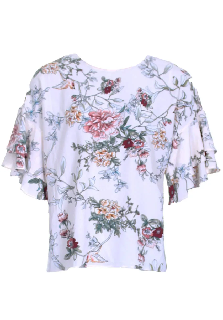 Cream Floral Frill Sleeve Top sold by AX Paris product image thumbnail 4