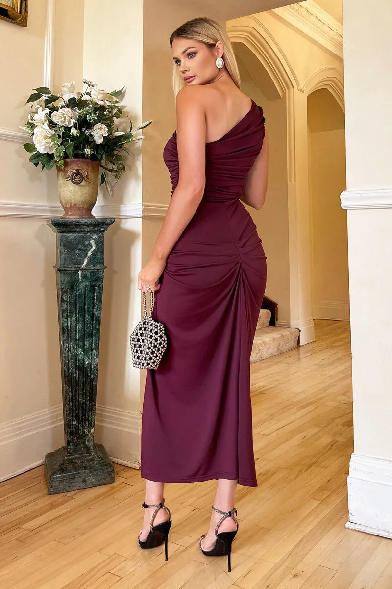 Plum One Shoulder Knot Skirt Midi Dress sold by AX Paris product image thumbnail 4