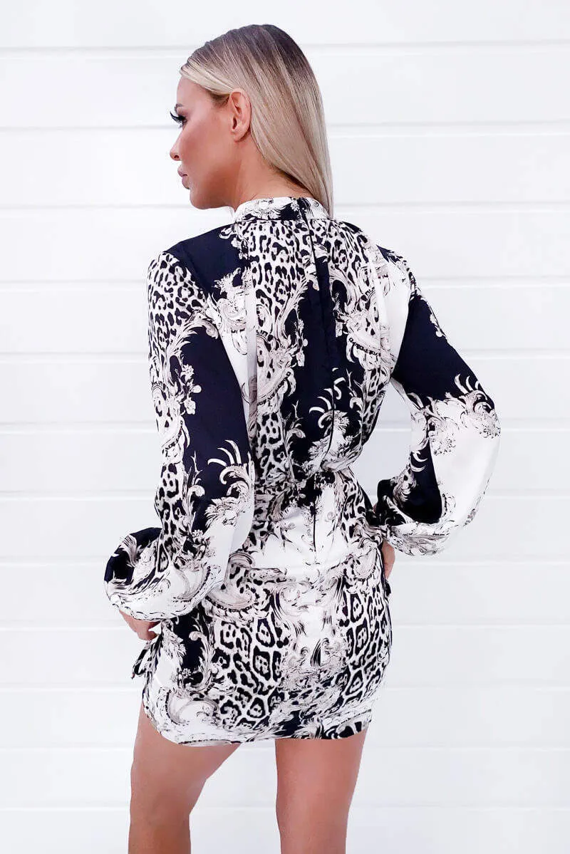 Black Mixed Print High Neck Ruched Dress sold by AX Paris product image thumbnail 4