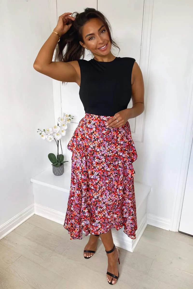 Red Printed Skirt 2 in 1 Midi Dress sold by AX Paris product image thumbnail 5