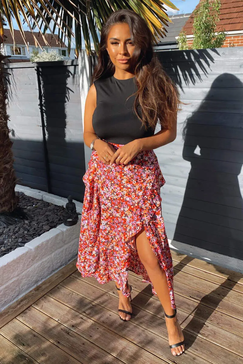 Red Printed Skirt 2 in 1 Midi Dress sold by AX Paris product image thumbnail 2