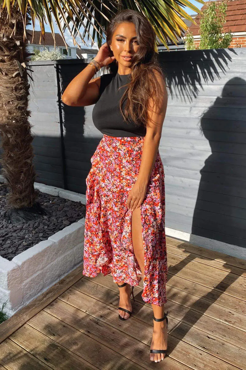 Red Printed Skirt 2 in 1 Midi Dress sold by AX Paris product image thumbnail 3