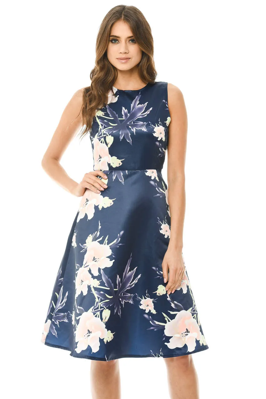 Navy Printed Skater Dress sold by AX Paris