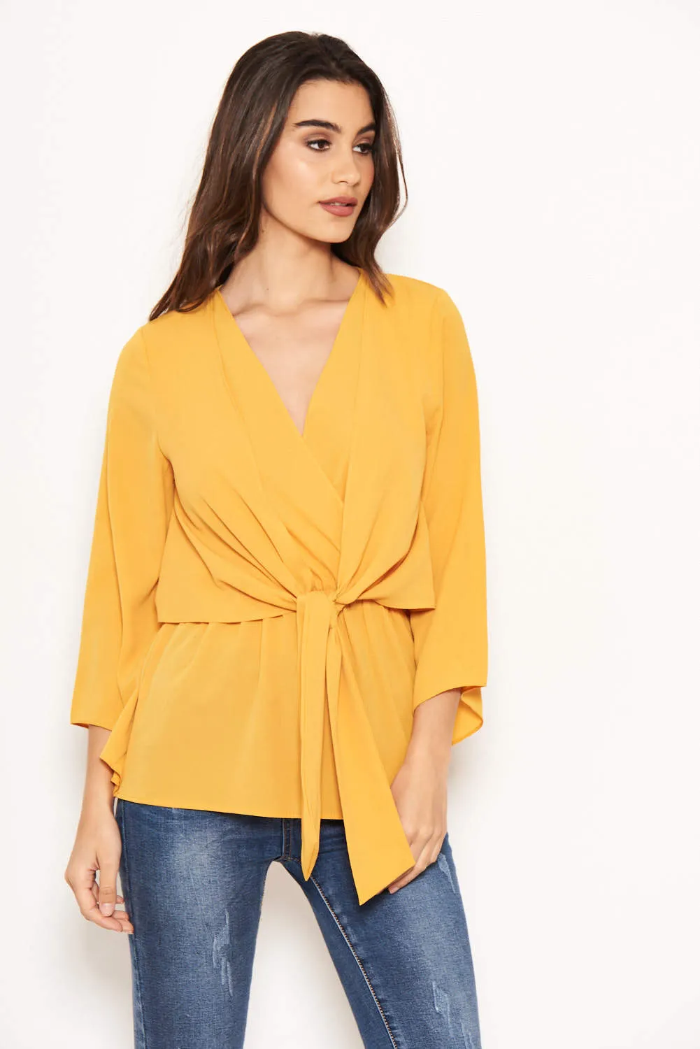 Yellow Front Tie Top sold by AX Paris