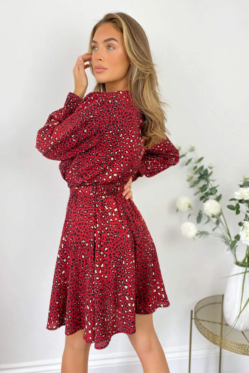 Red Printed Wrap Over Belted Skater Dress sold by AX Paris product image thumbnail 5