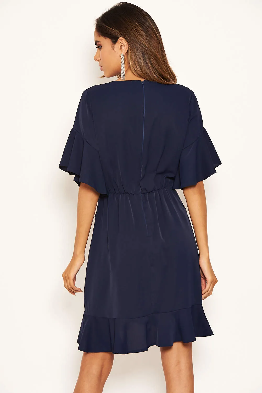 Navy Frill Sleeve Wrap Mini Dress sold by AX Paris product image thumbnail 5