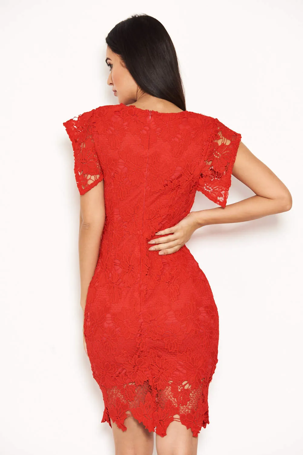 Red Crochet Detail Midi Dress sold by AX Paris product image thumbnail 3