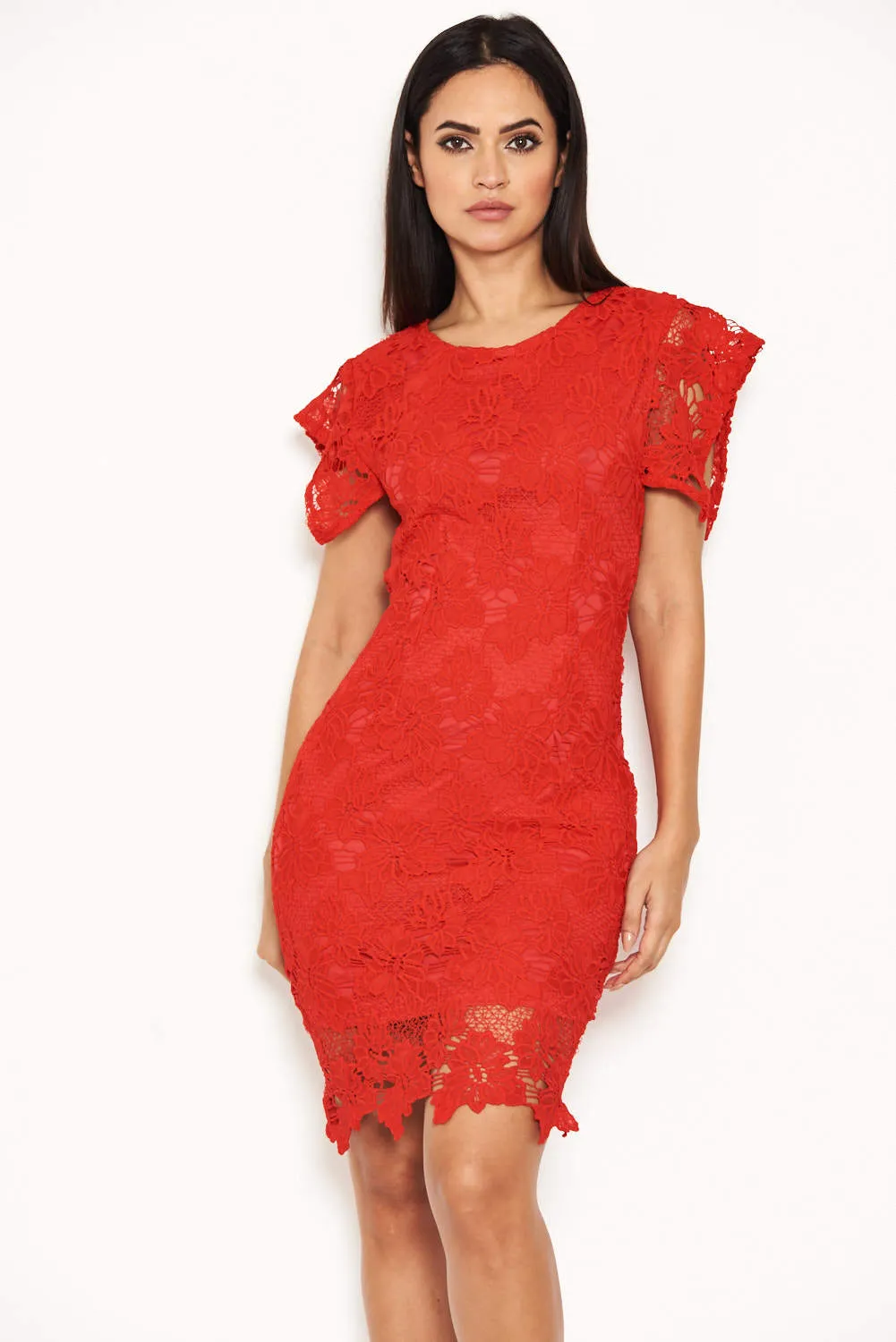 Red Crochet Detail Midi Dress sold by AX Paris